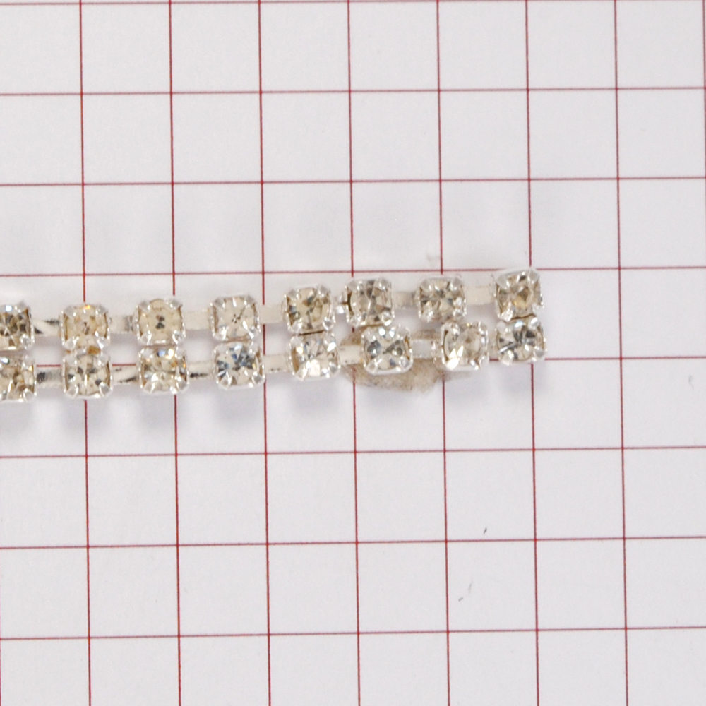 Тесьма металл со стразами, SS8, ширина 5,5мм, белые стразы, металл Nickel, ярд. Тесьма из страз