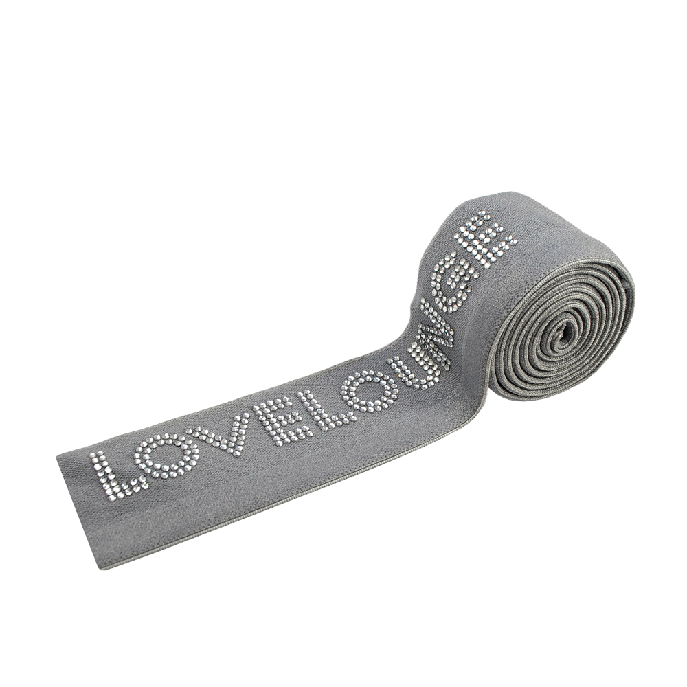 Резинка со стразами LOVE LOUNGE, 4см, серый, белый, ярд. Резинка