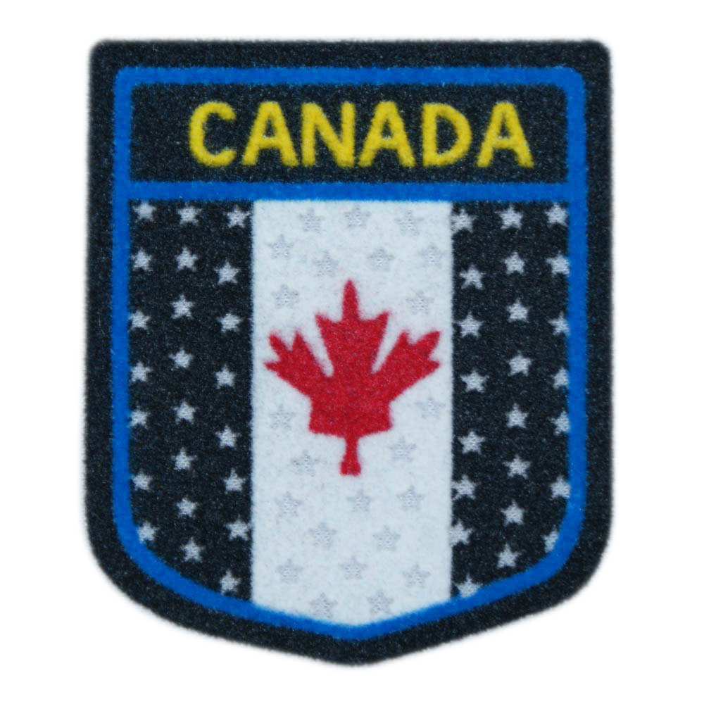 Термоаппликация флок CANADA, 70*60мм, синий, черный, красный кленовый лист, шт. Термопереводки Флок