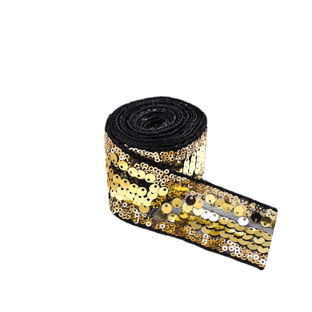Тесьма Пайетки 4см, черный и золотые пайетки, 20ярд. Тесьма