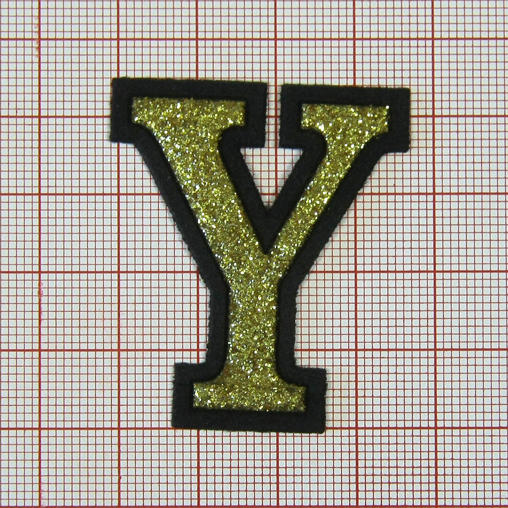 Аппликация клеевая глиттер Y буква 4*4,2см золото, шт. Аппликации клеевые Глиттер