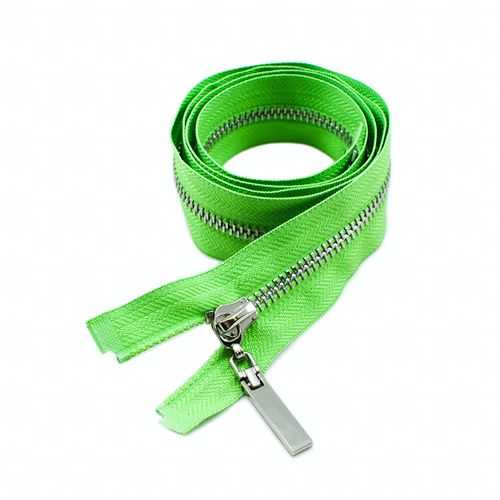 Змейка металлическая №5 85см, О/Е, Nickel и салатовая ткань, шт. Змейка Металл