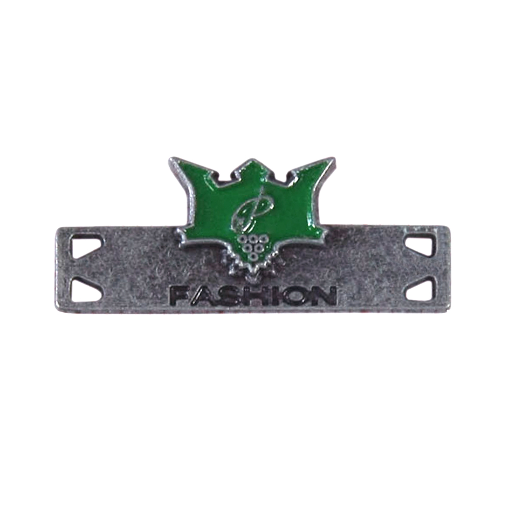 Лейба металл Fashion Табличка КОРОНА antik zink, зеленая эмль, 28*12мм. Лейба Металл