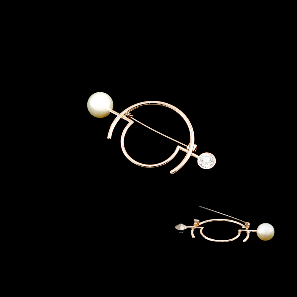 Брошь 2 Полукруга 4*8см gold и белый жемчуг, шт. Броши