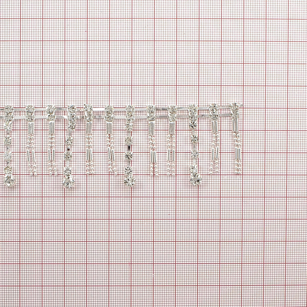 Тесьма стразы с подвесками  из страз,  3,6см, белый, ярд. Тесьма из страз