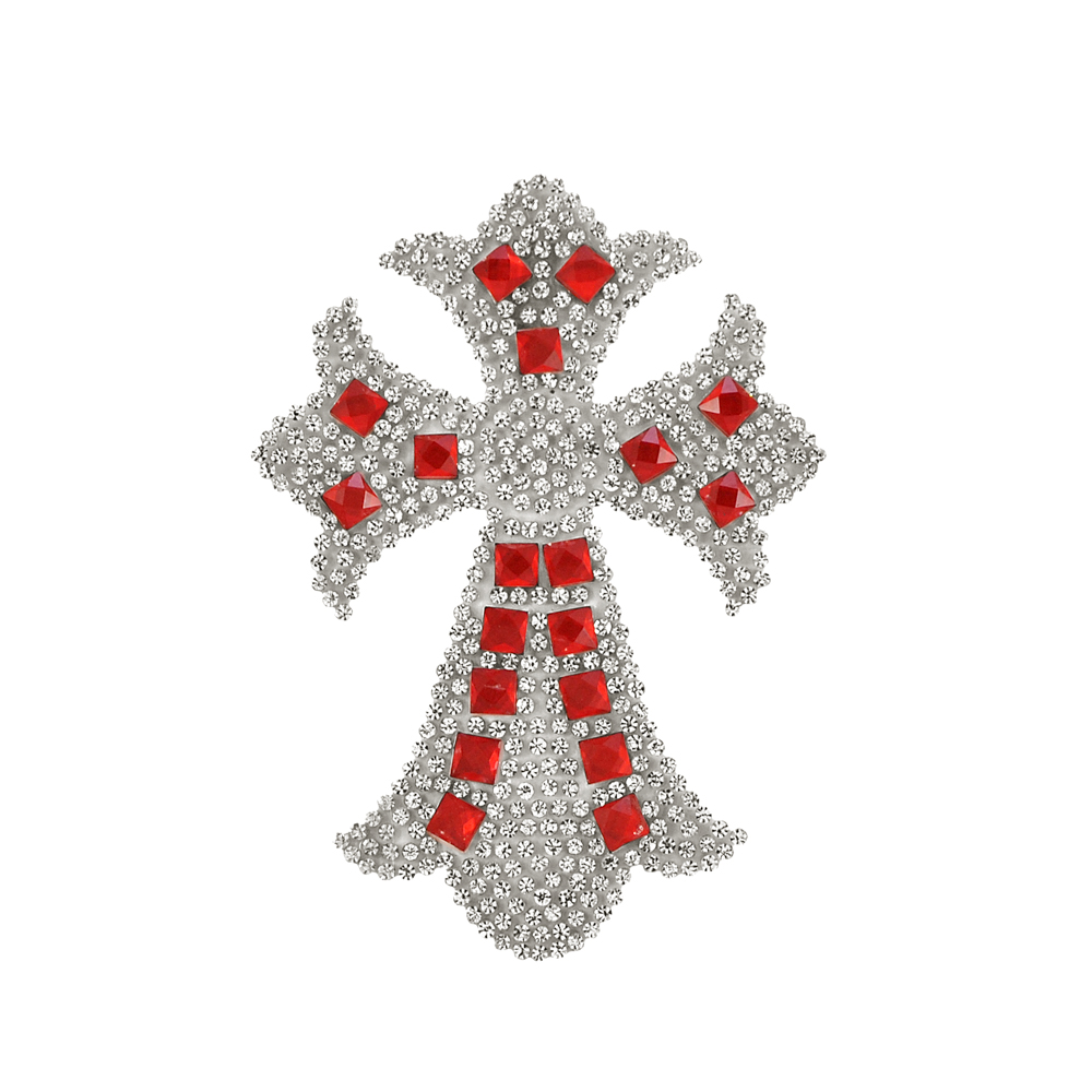 Аппликация клеевая стразы Крест 74*100мм красный квадрат 6мм, белый 2мм, шт. Аппликации клеевые Стразы комб.