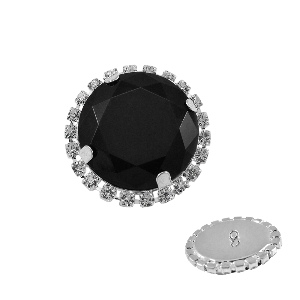Украшение стеклянное  CR-25 /пуговица Перстень/ 36мм NIKEL,  крупный черный камень. Пуговица Декор