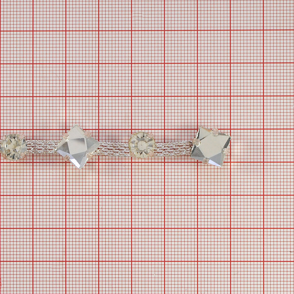 Декор металлический Цепочка со стразами 1 ряд, 1,5см, серебро, crystal, ярд. Декор Металл Пришивной