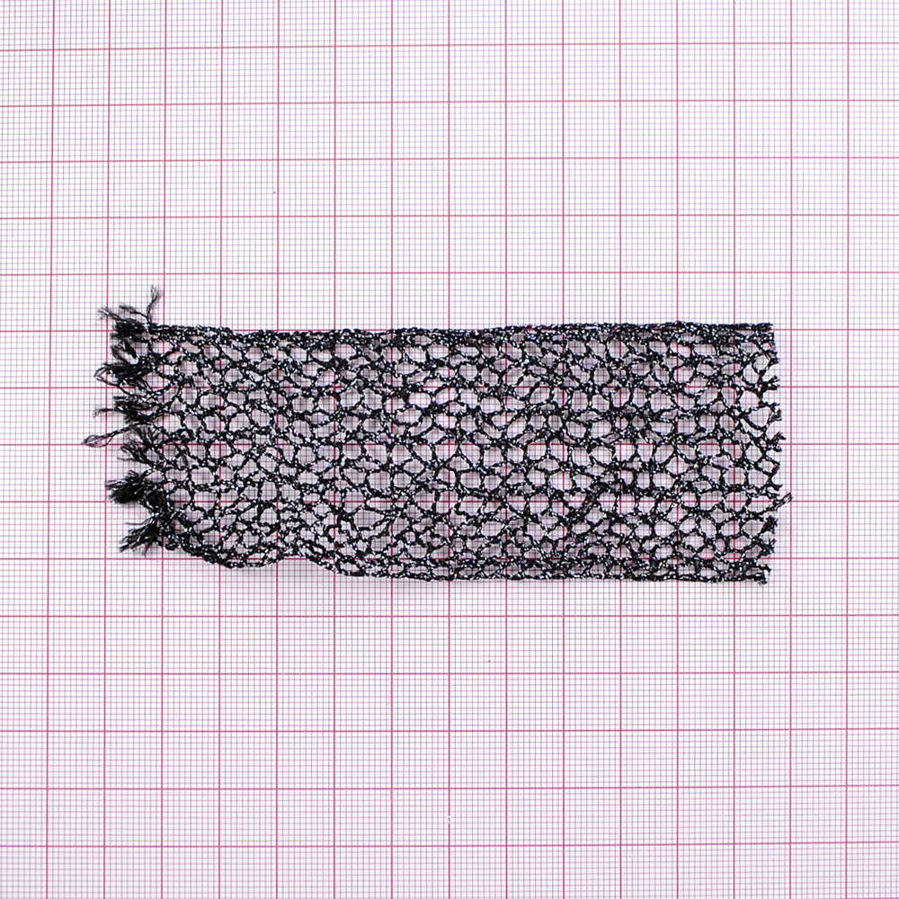 Тесьма Сеть мелкая с люрексом, 4см, черный, ярд. Тесьма