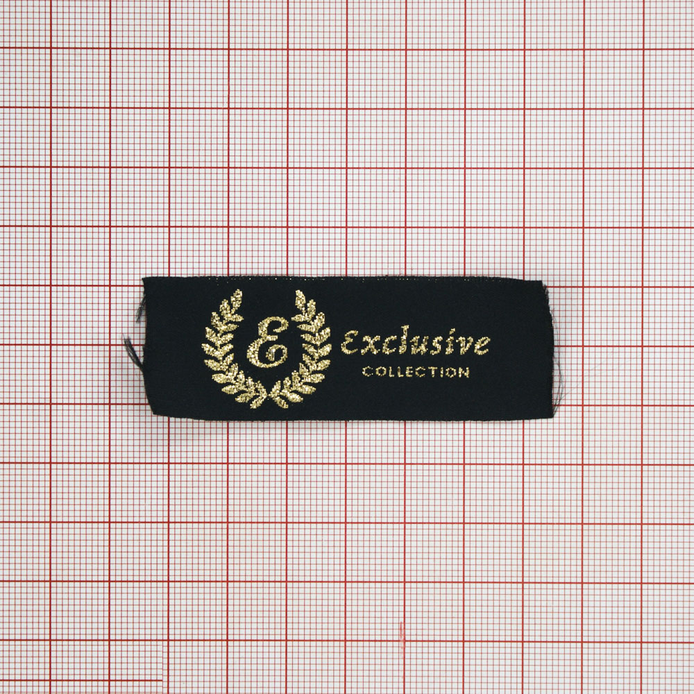 Этикетка тканевая вышитая Exclusive №3collection 7,0*2,5см черная, люрекс /tafta/, шт. Вышивка / этикетка тканевая