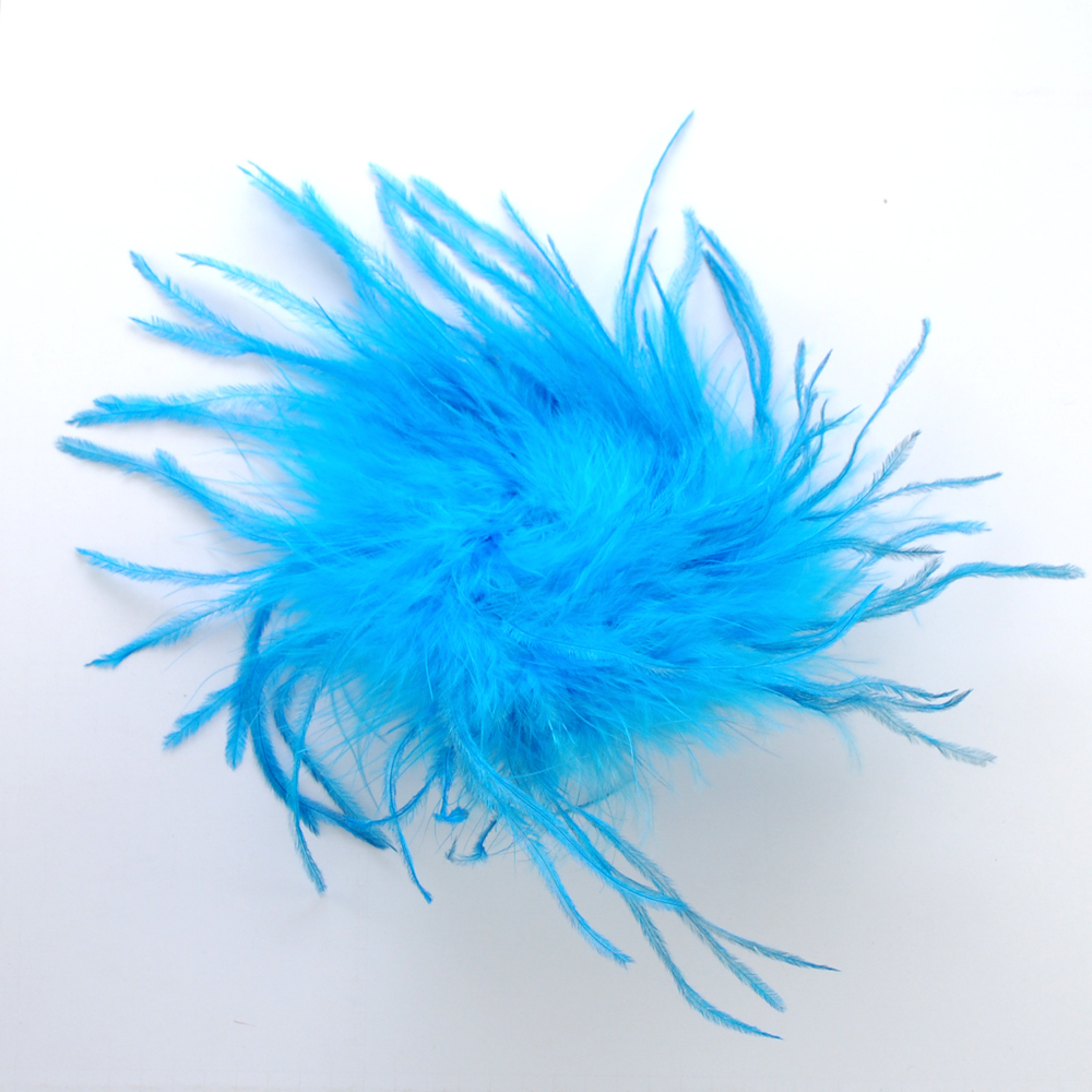 Брошь из перьев, 10-15см, голубой., шт.. Перья
