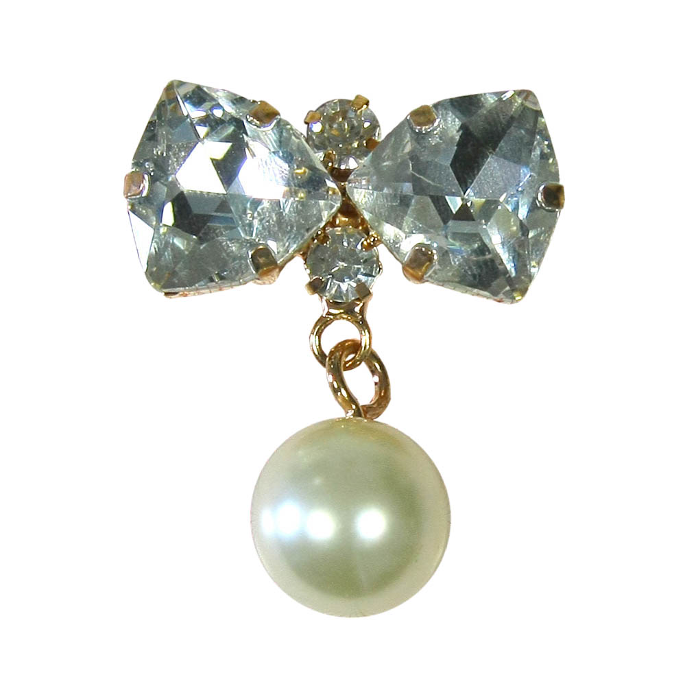 Краб металл Бант с подвеской 35*45мм GOLD, 2 больших камня, белый жемчуг. Крабы Металл Геометрия Декор