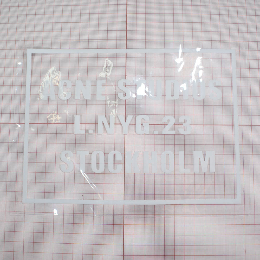 Аппликация клеенка пришивная прозрачная  ACNE STUDIOS L.NYG.23...., 18*24см, белые буквы, шт. Аппликации Пришивные Резина, Силикон