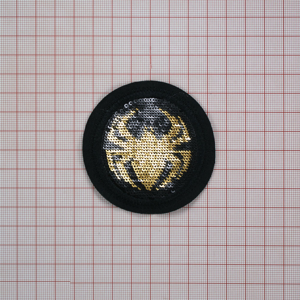 Аппликация клеевая пайетки Паук 7*7см черный, золотые и черные пайетки, шт. Аппликации клеевые Пайетки