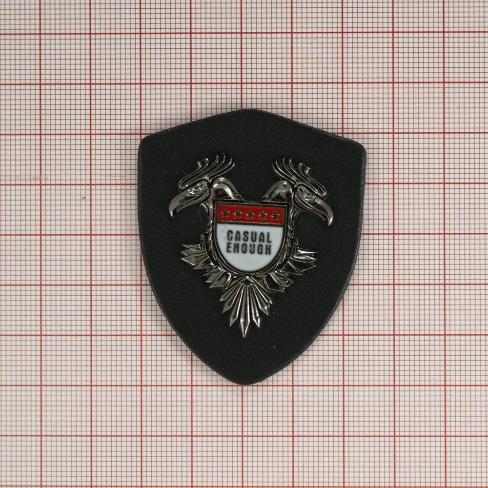 Лейба п/у, металл Casual enough, 57*46мм, герб с орлами, черная, никель, красная, белая эмаль. Лейба Кожзам