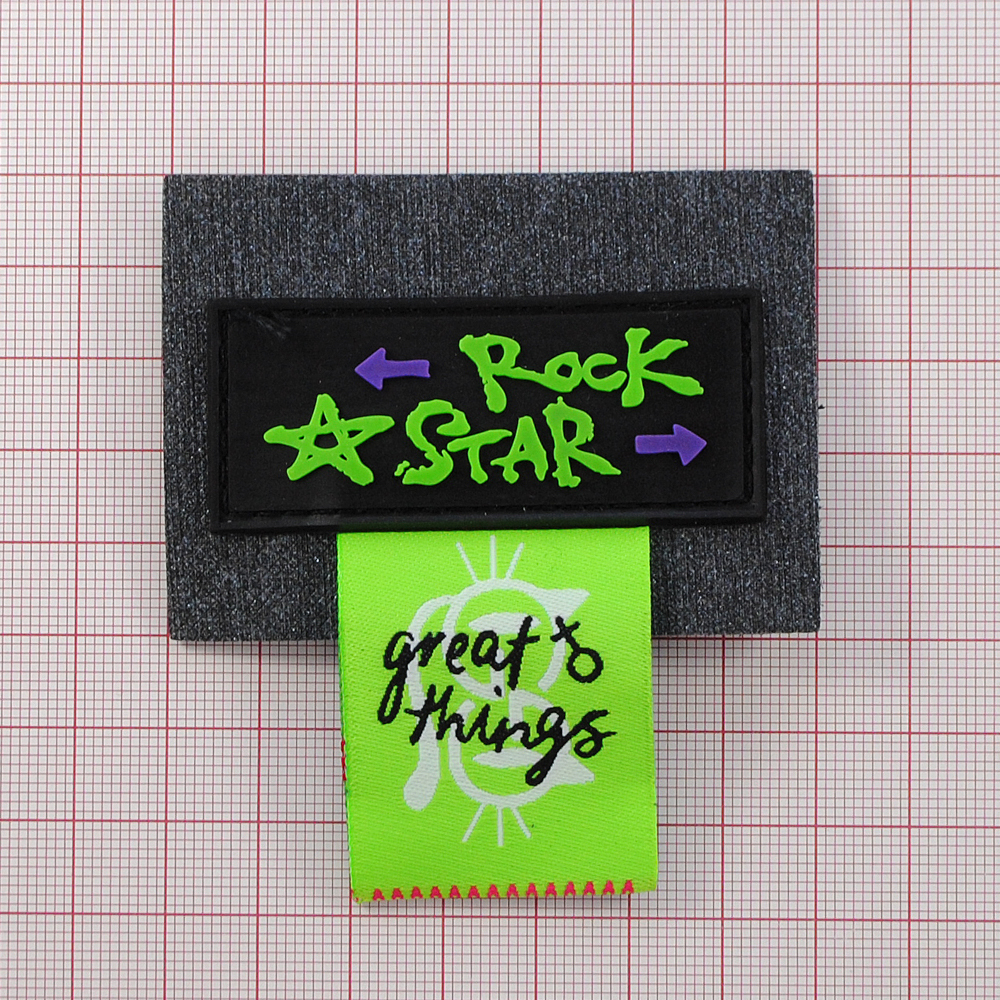 Лейба к/з и ткань Rock Star, 7*5см (7,7см с флажком), зел., филолет., чёрн., шт. Лейба Резина
