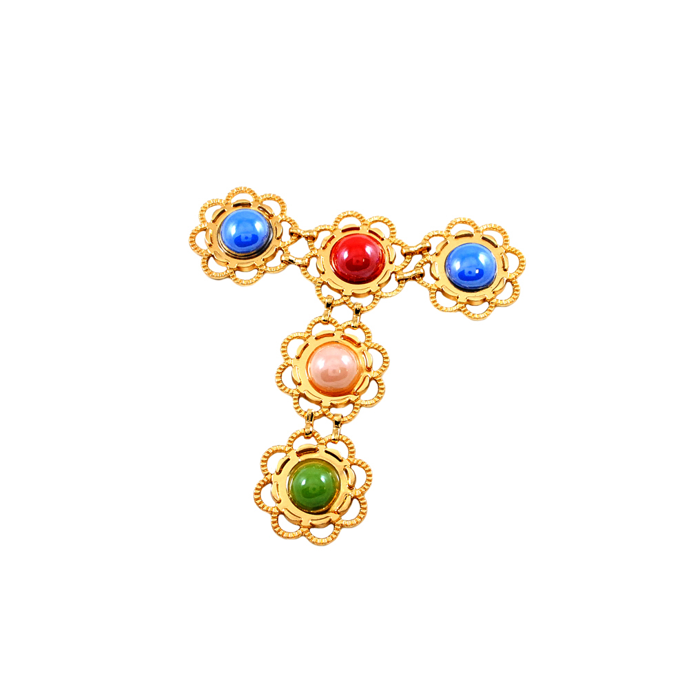 Украшение стекло Сандали 5 ромашек драже 85*90мм GOLD, цветные камни пластик, перетяжка тройная. Перетяжка металл со стразами