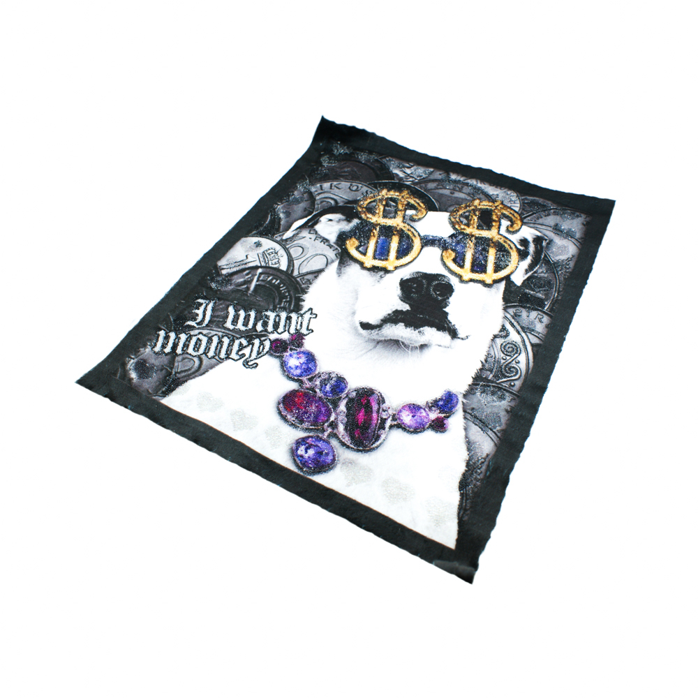 Аппликация пришивная Am6674 Собака Очки $ 25*38,5см черная-порезаная, цветной рисунок, шт. Аппликации Пришивные Постер