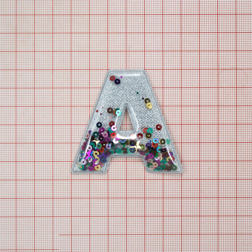 Аппликация клеевая силиконовая Аквариум Буква А 6,1*5,8см серебро, шт. Аппликации клеевые Резина, Силикон
