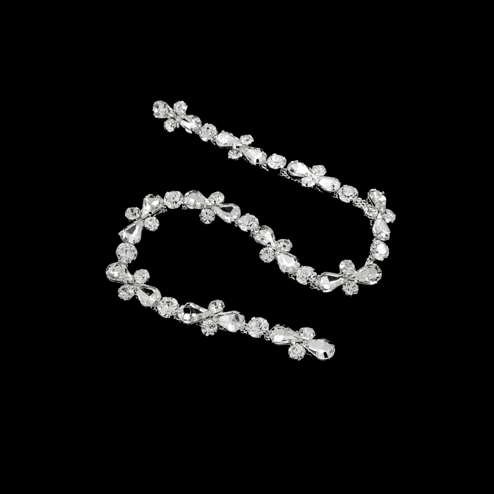 Тесьма стразы цепь, 1,2см, белый, ярд. Тесьма из страз