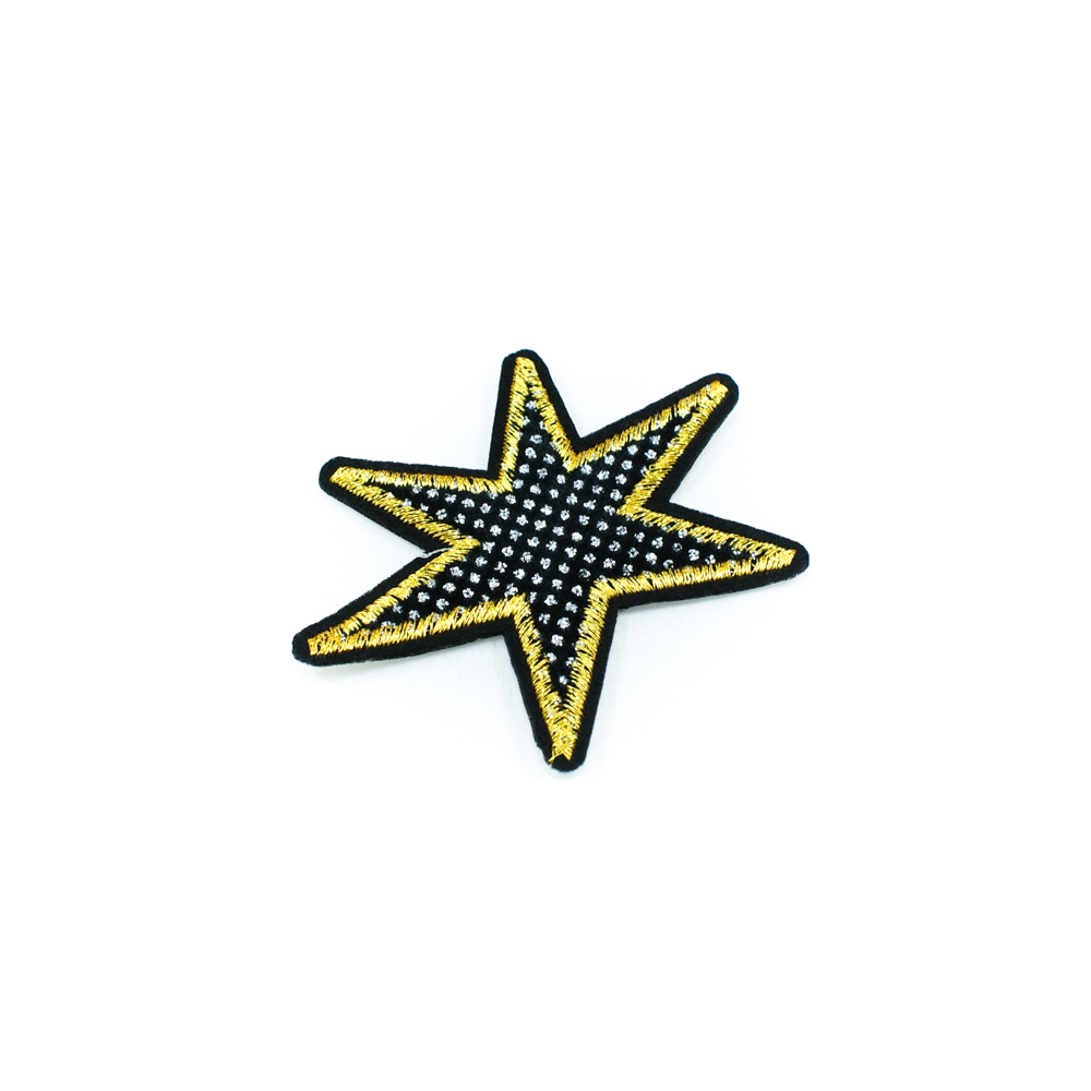 Аппликация клеевая вышитая Звезда 6*8,5см черный, желтый, шт. Аппликации клеевые Вышивка