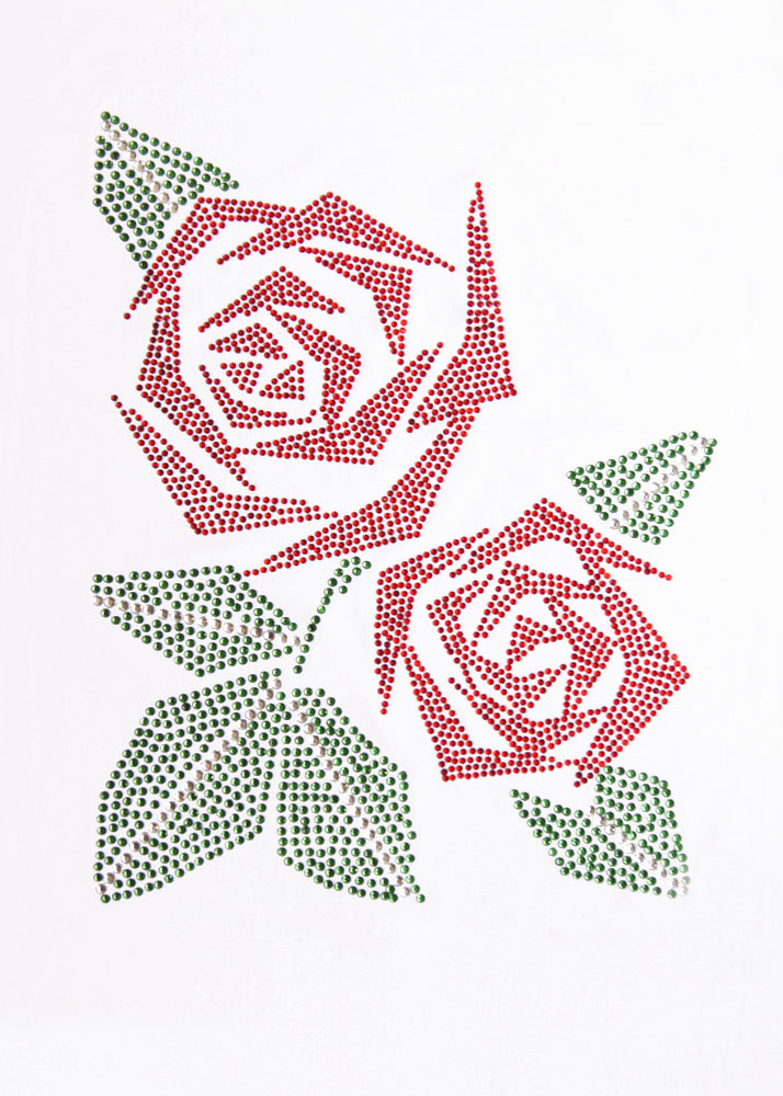 Термоаппликация из страз Розы 33*25см, камни белый, зеленый, красный, шт. Термоаппликации Рисунки из страз