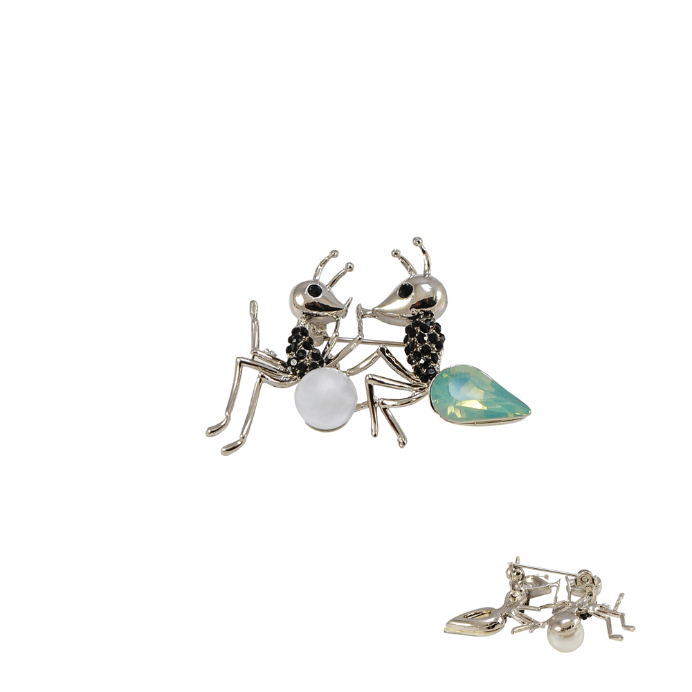 Брошь Оса и Муравей,никель, черные камни, белый жемчуг,лунный камень, шт. Броши