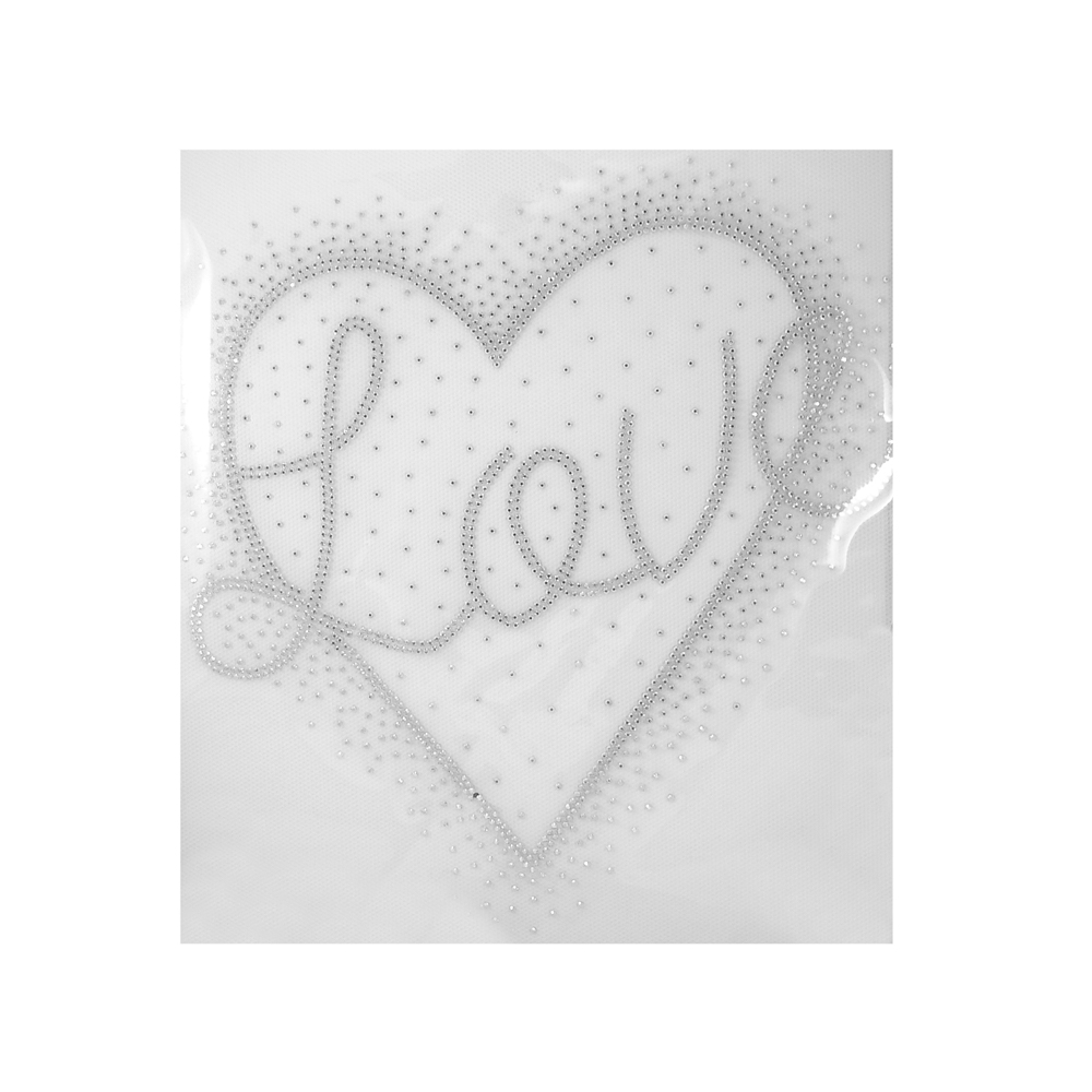 Термоаппликация стразы металл Сердце LOVE, 22*23см, белый, шт. Аппликации клеевые Рисунки из страз