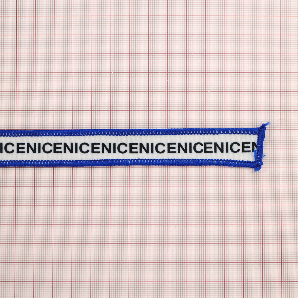 Нашивка тканевая NICE лента 26,5*1,8см белая, черный, синий оверлок, шт. Нашивка Вышивка, Ткань