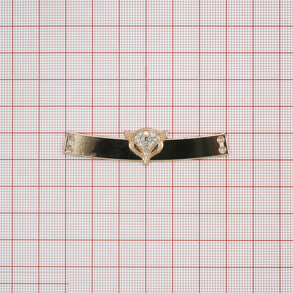 Лейба металл Лисичка на планке 61*12мм GOLD Нашивка металлическая, белые камни. Лейба Металл