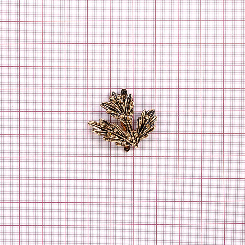 Краб камни в металле Листик, 2,8*3см, antique gold, topaz, шт. Крабы Металл Цветы, Жуки