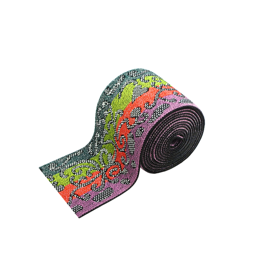 Резинка Узор 6см, черный, салатный, зеленый, розовый, фиолетовый, серебряная нить, 50ярд. Резинка