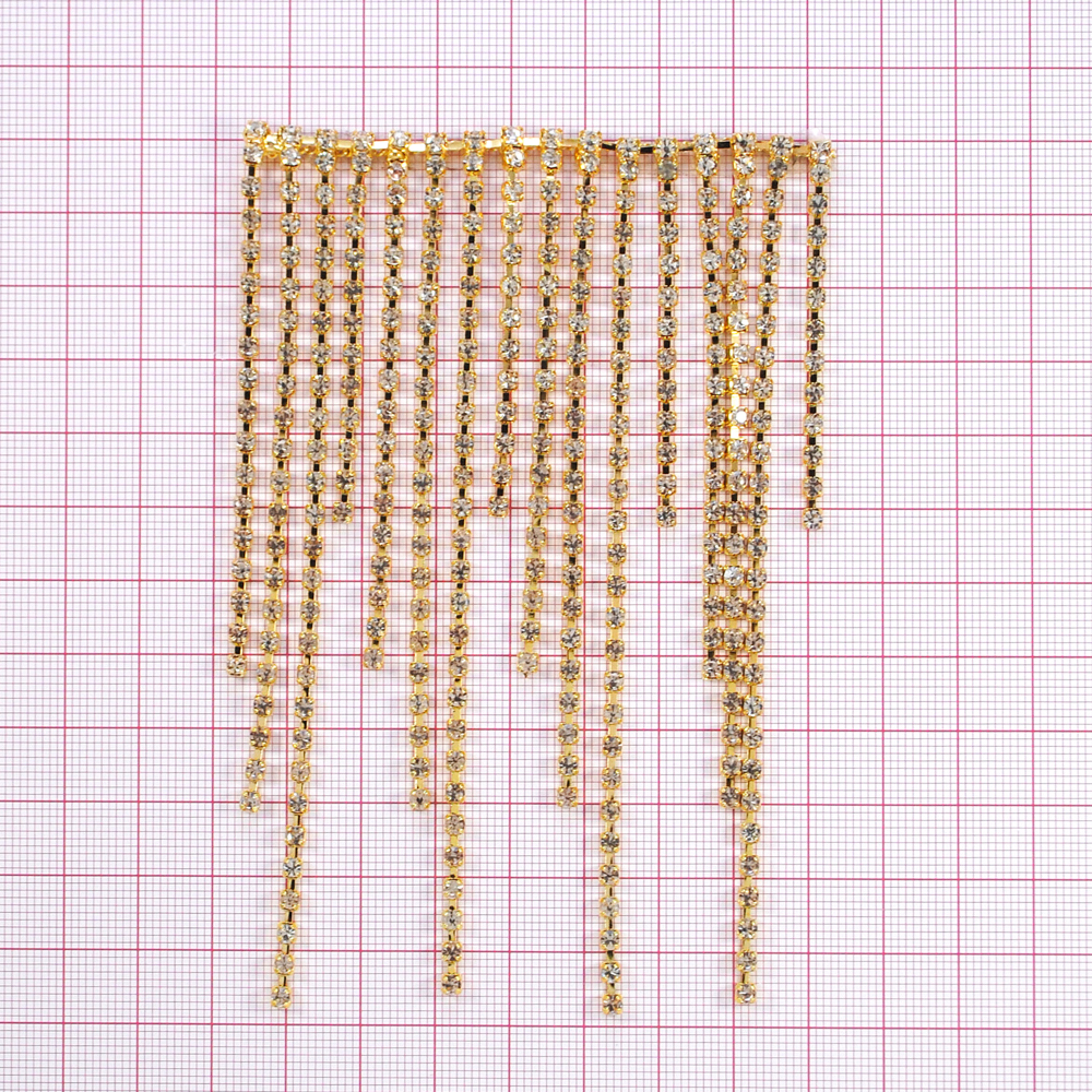 Тесьма стразы с подвесками, никель, желтый, ярд. Тесьма из страз