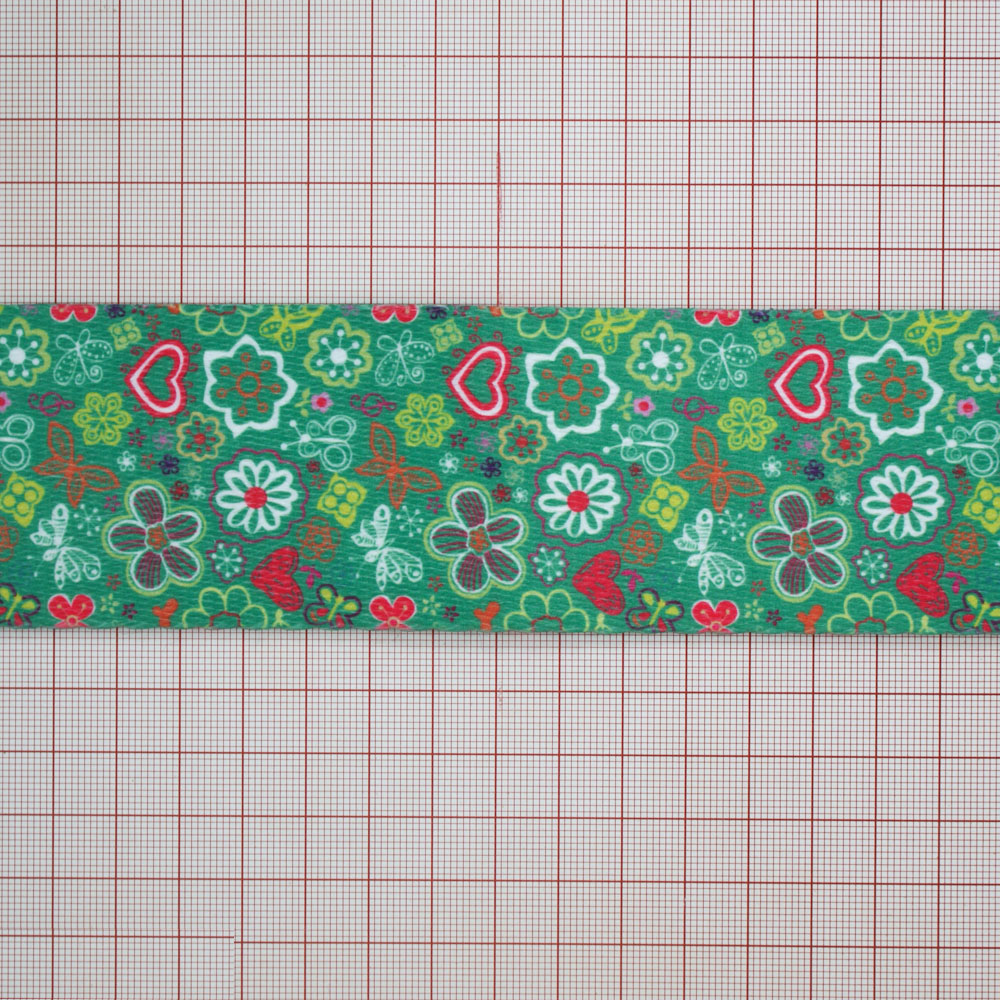 Тесьма Цветы 5см, зеленый, белый, малиновый, фиолетовый, желтый, оранжевый, 50ярд. Тесьма