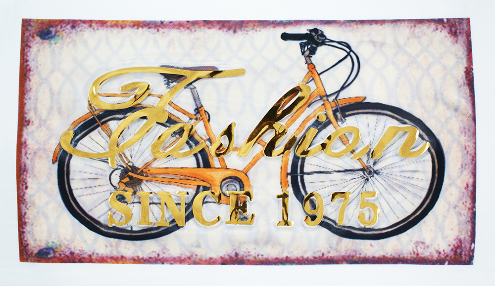 Аппликация пришивная конгрев Велосипед Fashion 15*26 белая рамка, черый, оранжевый, бордовый, золотая фольга, шт. Аппликации Пришивные Рельефные