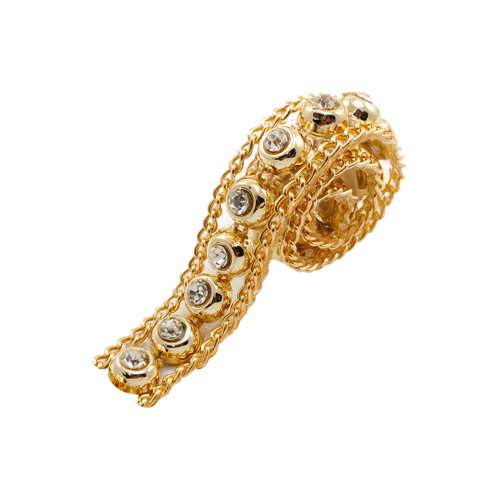 Тесьма стразы клеевые Точки 15мм цепь GOLD, белые камни 5мм, ярд. Тесьма из страз