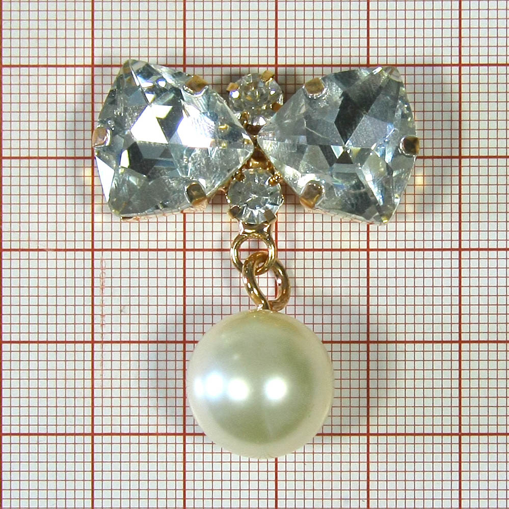 Краб металл Бант с подвеской 35*45мм GOLD, 2 больших камня, белый жемчуг. Крабы Металл Геометрия Декор