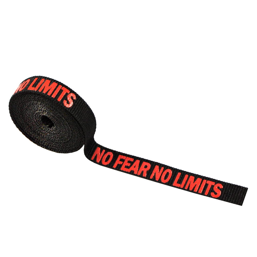Тесьма репсовая светоотр. No Fear No Limits 10 мм, черный и красный, ярд . Тесьма