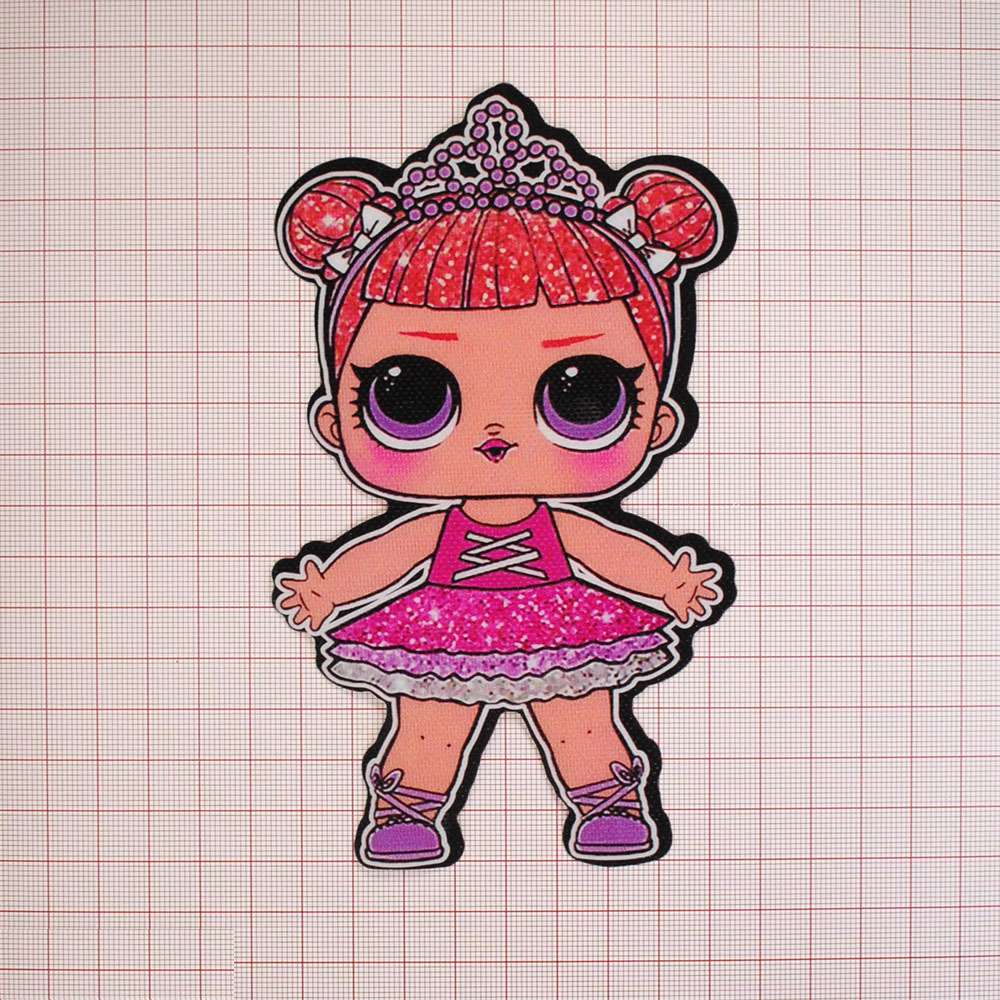 Нашивка глиттер Кукла L.O.L. (Балерина) 15.5*9см розовая, шт. Нашивка Глиттер