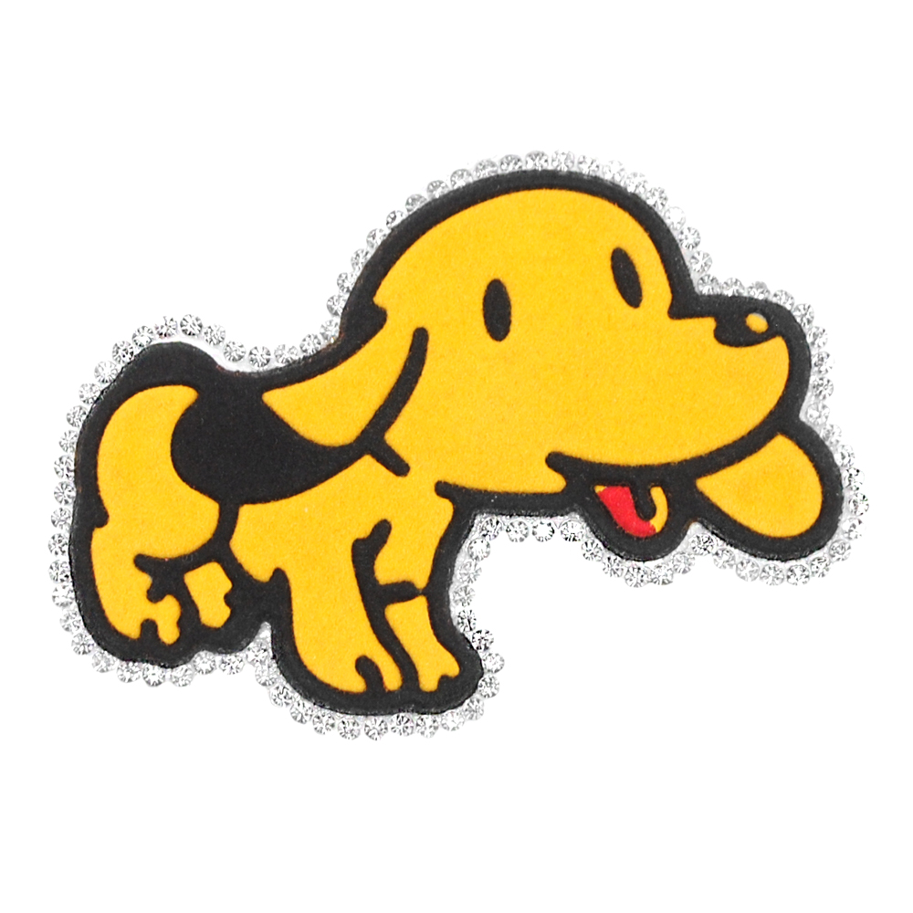 Термоаппликация тканевая стразы велюр Щенок 7,5*5,8см желтый, черный, белые камни, шт. Аппликации клеевые Тканевые
