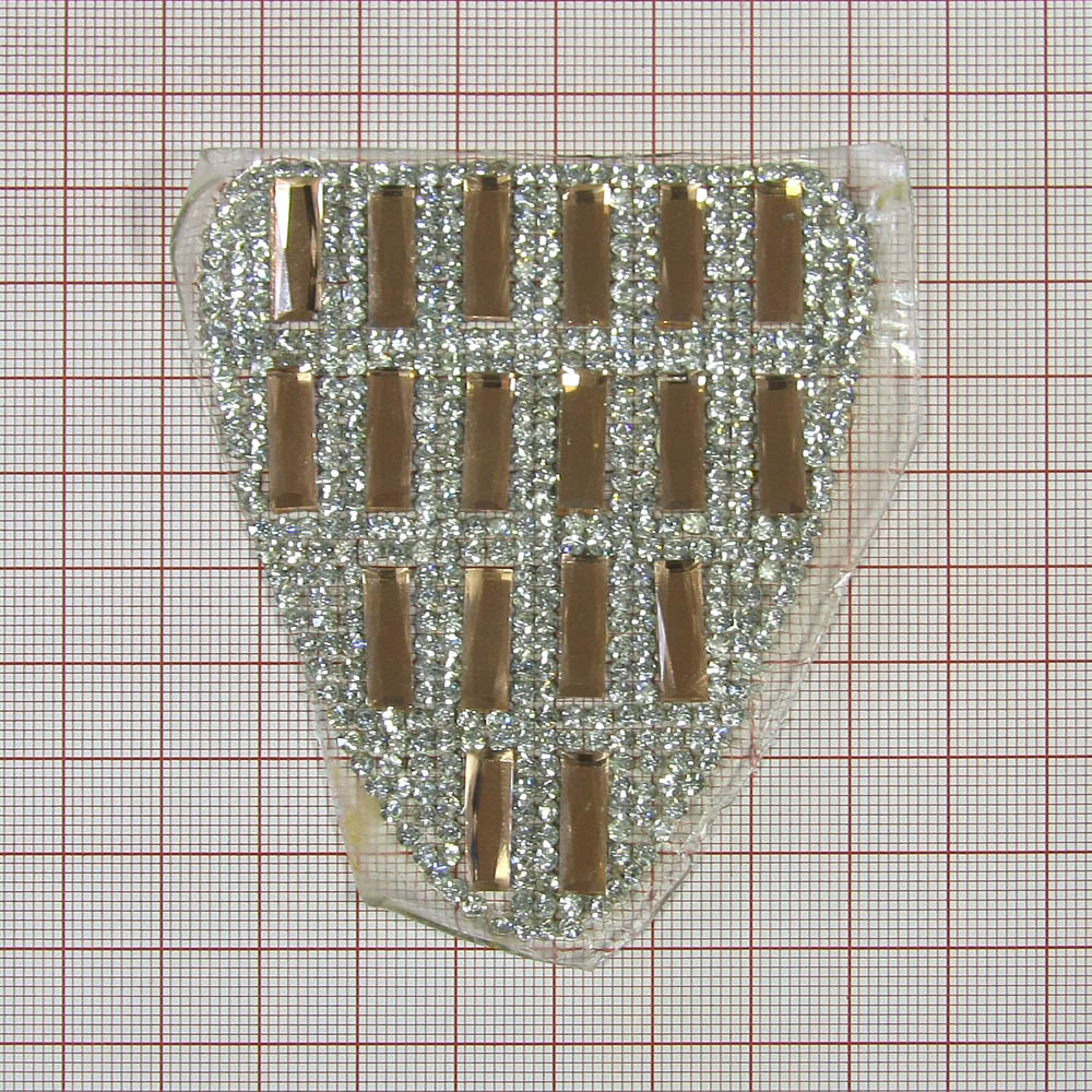 Аппликация клеевая стразы Эполет-вертикальный ряд 8,3*7см янтарные прямоугольники 10*5мм, белая мелкая россыпь, шт. Аппликации клеевые Стразы комб.