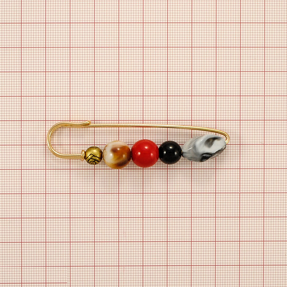Булавка 5 бусин 7,5см золото, белый, красный, черный, белый мрамор, бусины, шт. Булавки