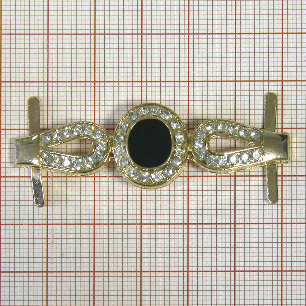 Краб металл Часики 58*19мм GOLD, черная эмаль, белые камни, шт. Крабы Металл Геометрия Декор