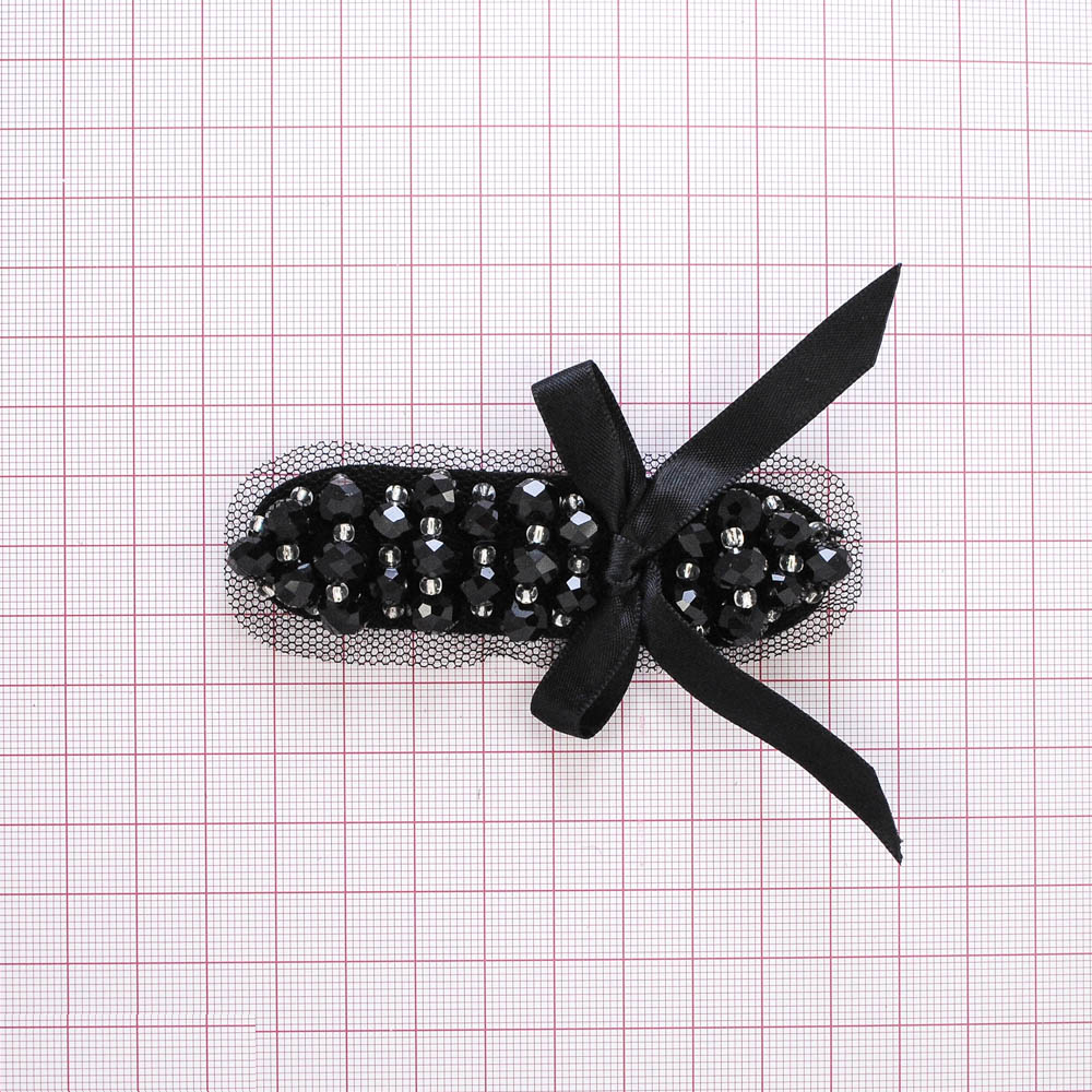 Аппликация декор черный флиз., органза, бусины, лента атлас. Аппликация Декор