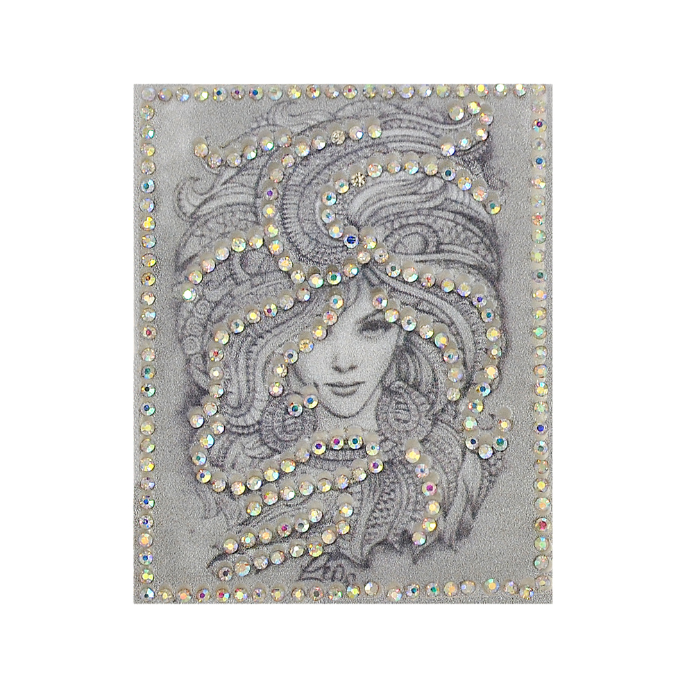 Шеврон клеящийся стразы Медуза Горгона 73*58мм, серый, черный, белый и камни белый хамелеон, шт. Аппликации клеевые Рисунки из страз