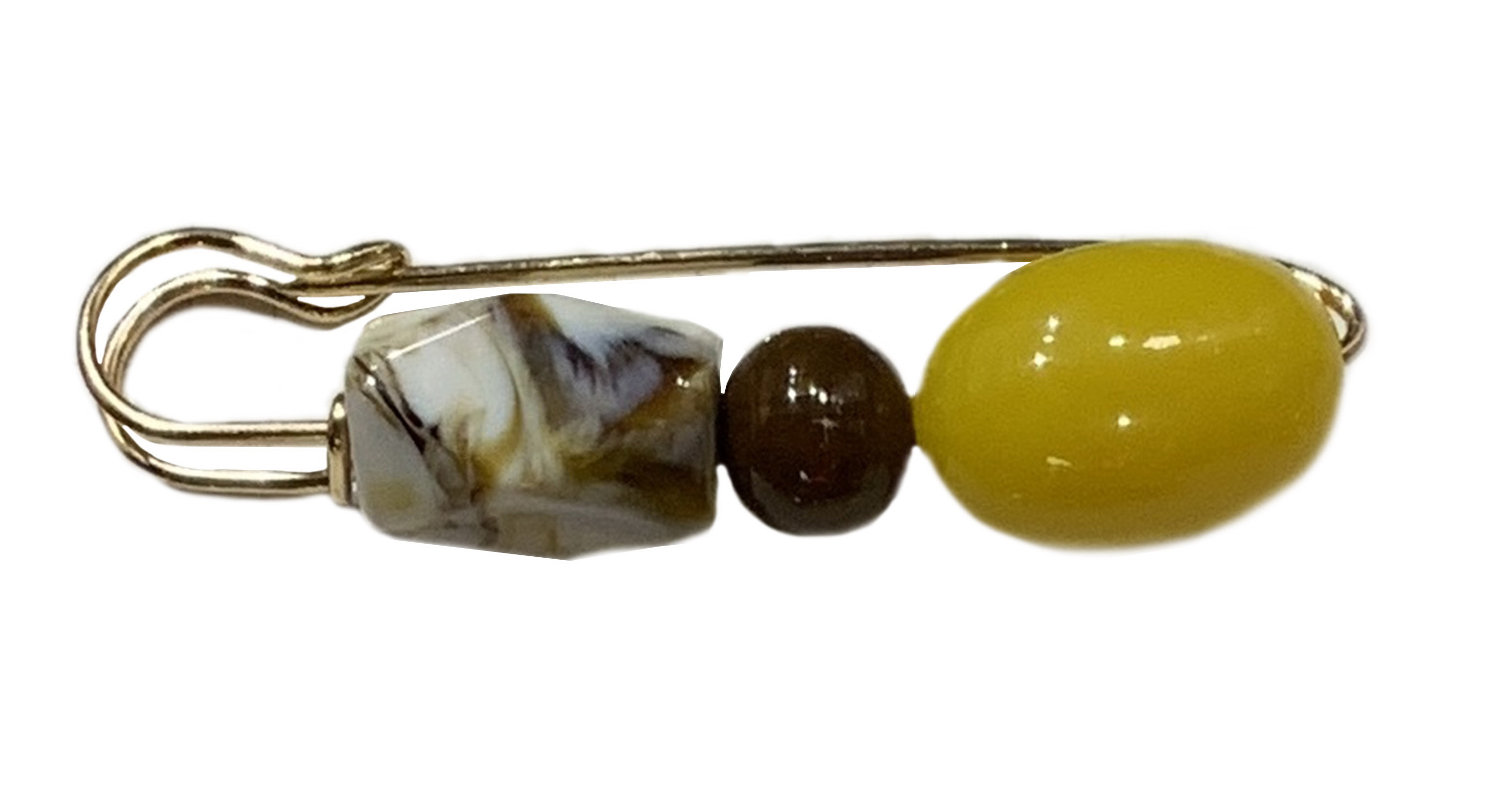 Булавка 3 бусины 8,5см золото, желтый, коричневый, белый, мрамор бусины, шт. Булавки