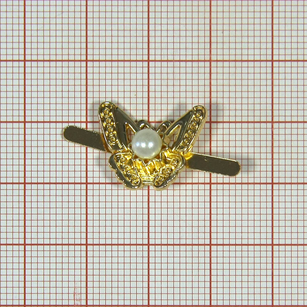Краб металл 44175 Бабочка 19*15мм GOLD, белый жемчуг, шт. Крабы Металл Цветы, Жуки