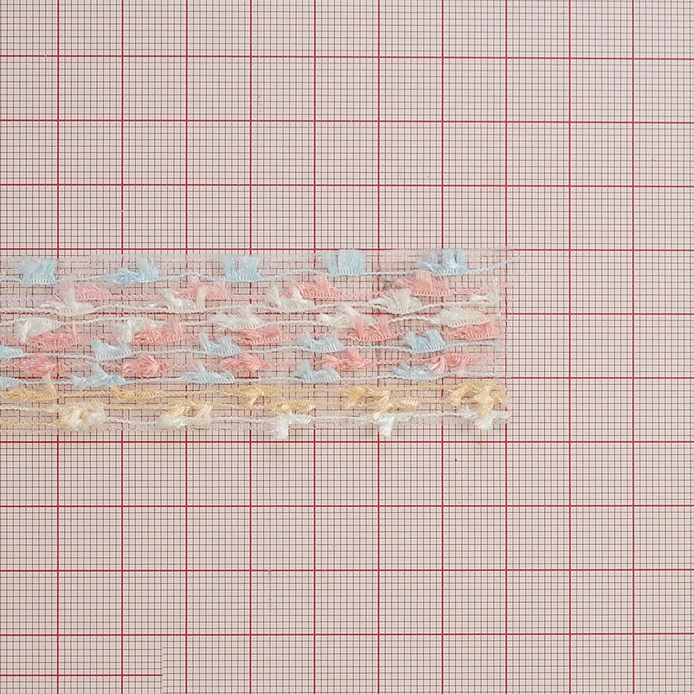 Тесьма Букле 2,5см, светло-розовая, светло-голубая, светло-желтая и белая сеть, 90ярд. Тесьма