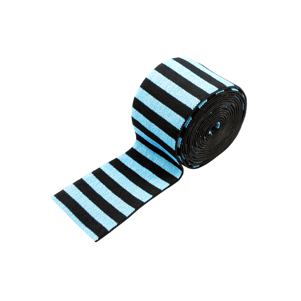 Резинка Полосы 4см, черный, голубой, 45ярд. Резинка