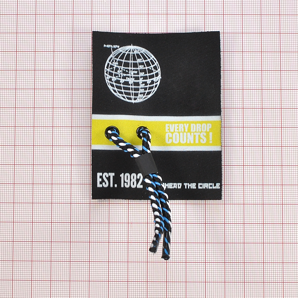 Лейба тканевая со шнурком Глобус Every Drop,  7*8,5см, черный, белый, желтый, голубой, шт. Лейба Ткань